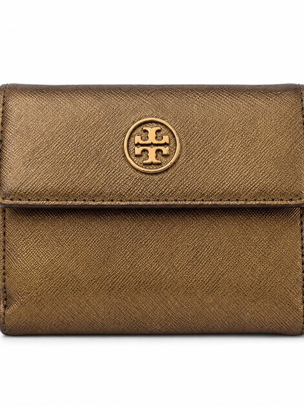 Tory Burch Metallic Bronze Compact Logo Wallet